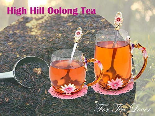 ALITA Luxury Handmade Pink and Purple Flower Crystal Glass Tea Cup/Coffee Mug with Spoon Gift Set (11oz)