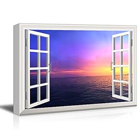 3D Visual Effect View Through Window Frame Rays of Evening Sunlight on The Sea Gallery 12x18 inches