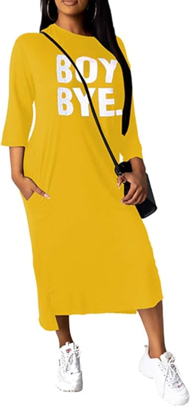 Discountl Women S One Piece Dress Spring T Shirt Dress Autumn Winter European And American Women S Casual Loose Lettering Print Dress 4 Colors 5 Sizes S Xxl Yellow Amazon Co Uk Clothing