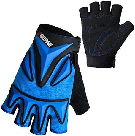 QEPAE Ultra Breathable Cycling Riding Auto Racing Anti-Slip Gel Silicone Pad Half Finger Gloves, Blue, Medium