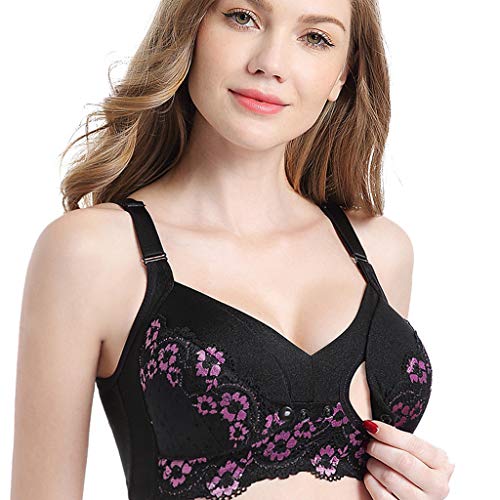 Bravetoshop Women Nursing Bra Breastfeeding Lightly Padded Plus Size Front Opening(Black,40)