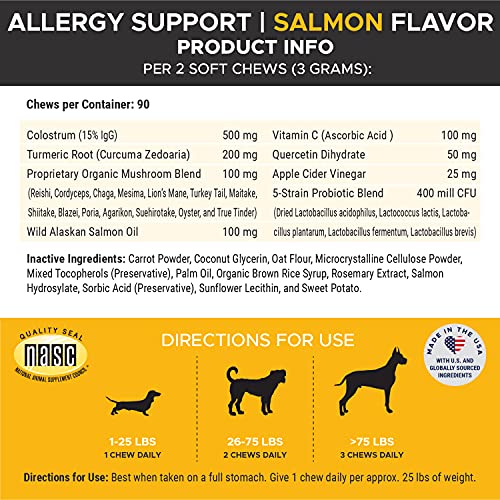 Pet Honesty Dog Allergy Relief Chews, Omega 3 Salmon Fish Oil Probiotic Supplement for AntiItch