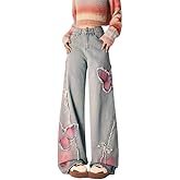 jupkem Cute Low Rise Y2k Jeans Women Goth Star Graphic Wide Leg Kawaii Pants Y2k Aesthetic Baggy Jeans Korean Streetwear