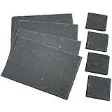 VonShef 8 Piece Set 4 x Placemats, 4 x Coasters, Natural Slate