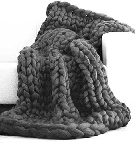 Super Bulky Extra Thick 100% Merino Wool Blanket Arm Knitting Chunky Knit Throw Blanket Giant Cable Knitted Bed Cover Bedspread Christmas Gift 51"x67"
