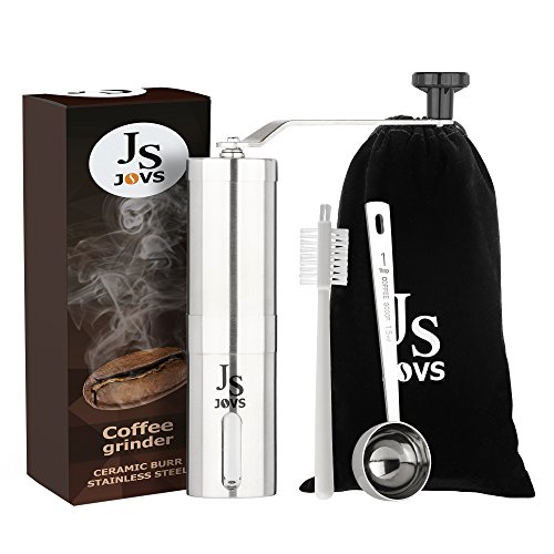 UPC 643690871958, Jovs Burr Conical Stainless Steel Grinder for Manual Use with Brush, Coffee Spoon, Bag