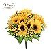 DearHouse Artificial Flowers 4 Bouquet Silk Sunflowers Artificial Sunflower Bouquet 7 Heads Beauty Fake Sunflower Artificial Silk Flower Bouquet for Home Kitchen Bride Holding Flowers Floral Decor