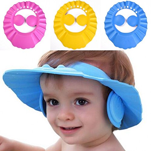 BESTOMZ Children Shower Cap Bathing Hair Washing Protection Hat Shampoo Shield for Kids Babies with Ear Protection Pads (Blue) - Thumbnail 7