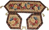 Tache 3 Piece Floral Tapestry Morning Awakenings Woven Table Runner Placemat Set