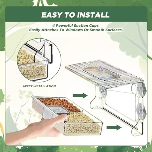 SUSOO Window Bird Feeder for Outdoors with 3 Large Capacity Detachable Seed & Water Tray, Acrylic Clear Bird Feeder with Suction Cups for Watching Wild Birds, Hummingbirds, Finches in Garden, Yard