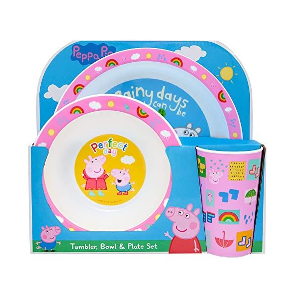 Peppa Pig Perfect Day Kids Tableware 3 Piece Reusable PP Plate, Bowl & Cup Children – Peppa, George Tumbler & Dinnerware…