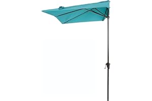 COBANA 7.5’by 4’Half Rectangular Outdoor Patio Umbrella for Patio, Balcony, Garden, Deck, Blue