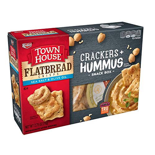 Keebler, Town House Flatbread Crisps, Crackers and Hummus Snack Box, Sea Salt and Olive Oil, Single Serve, 2.75 oz(Pack of 8)
