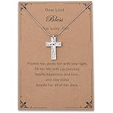 Sudaporn Cross Necklace Silver Gem Cross Pendant Necklace with Red Rhinestone for Women Religious Faith Baptism Gift Adjustable Christian Necklaces for Confirmation Christmas Encouragement Gifts