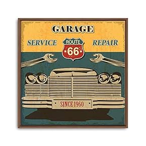 Framed Canvas Wall Art for Living Room, Bedroom Vintage Garage Canvas Prints for Home Decoration Ready to Hanging - 16x16 inches