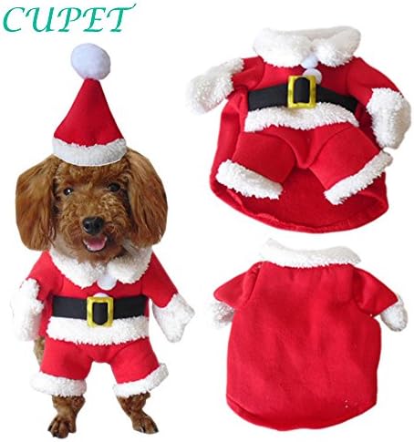 CUPET® Winter Dog Coat, Pet Christmas Santa Claus Suit Costume Jumpsuit Warm Clothes with Hat Christmas Gift for Pet Cat Puppy Dog (S)