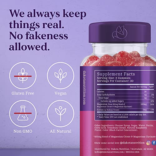 Magnesium Glycinate + Citrate Gummies Supplement for Adults Kids, Calm