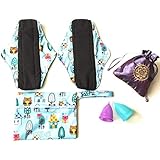Luna Cup Menstrual Starter Kit 6 pcs Set - 2 Reusable Bamboo Charcoal Cloth Period Pads 2 Menstrual Cups 1 Silky Pouch 1 Small Wet Bag
