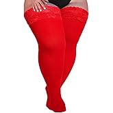 Neoviancia Plus Size Thigh High Stockings Women Sheer Lace Top Stay Up Pantyhose 55D Lingerie Thigh Highs