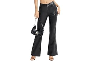 VQW Women's Faux Leather Pants Straight Wide Leg Pants Baggy Trousers with Pockets