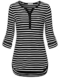 Messic Oversized Shirts For Women, Women's Short Sleeve Button Down Tunic Cotton Blouse Black and White Striped Shirt (X-Large,Black)