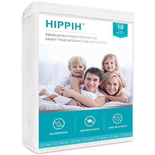 HIPPIH Hypoallergenic Mattress Protector Queen Size - Quilted Fitted Mattress Pad Premium Waterproof Mattress Cover Stretches 5" - 18" Deep Pocket, Vinyl Free