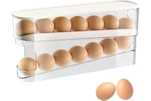 1 PCS 2 Tier Egg Holder,Ywbfove Auto Rolling Fridge Egg Organizer,Space Saving Refrigerator Egg Holder,Works in the Refrigera