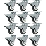 12 Pack 2-Inch Caster Wheels WITH BRAKE Swivel Plate Casters On Black Polyurethane Wheels