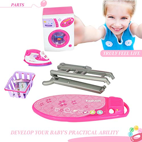 KARMAS PRODUCT Laundry Center Play Set, Housekeeping Toy for Girls Includes Ironing Board, Iron, Washing Machine