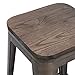 Buschman 24 Inch Counter Height Bronze Metal Bar Stools with Wooden Seat, Set of 4, Indoor/Outdoor, Stackable