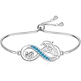Fenthring Dolphin Bracelet Sterling Silver Infinity Dolphin Bracelets for Women Cute Heart Dolphins Bracelet Dolphin Gifts