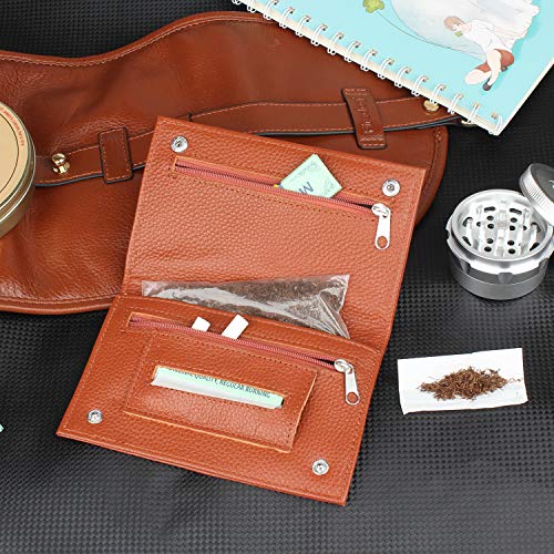 Kosibate Premium Genuine Leather Hookah Cigarette Tobacco Pouch Case W/Rolling Tip Paper Holder Slot Christmas Xmas Gift (Brown)