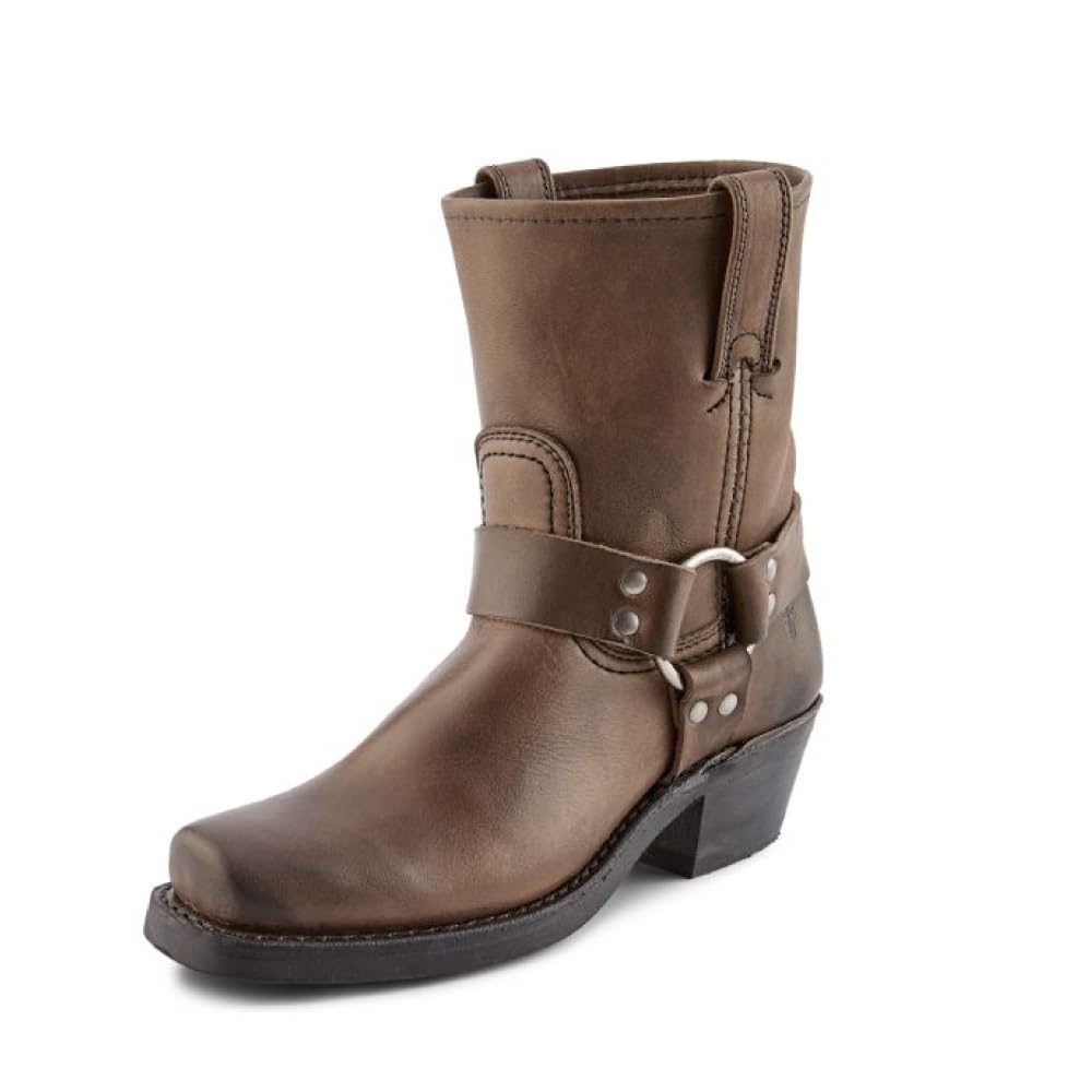 Frye Harness 8R Boots for Women Crafted from Washed and Oiled Italian Leather with Stacked Leather Heel and Rubber Outsole with Welt Construction, Smoke – 10 M