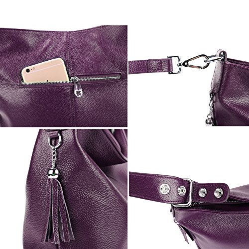 BIG SALE-AINIMOER Womens Leather Vintage Shoulder Bag Ladies Handbags Tote Top-handle Purse Cross Body Bags (Purple) - Thumbnail 7