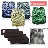 AngelicWare Cloth Diapers Set. Reusable all in one size Baby Pocket Diaper Cover + 5 Layer Bamboo Inserts. Best Diapering Gift Bundle Pack. Keep them Happy & Dry + bonus eBOOK