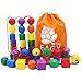 EAGY Lacing Beads for Kids Toddler Toy, Jumbo Primary Lacing Toys for Toddlers - STEM Toy Educational Enlightenment Toys Autism Fine Motor Skills Montessori Toys - 36 String Beads, 4 Strings