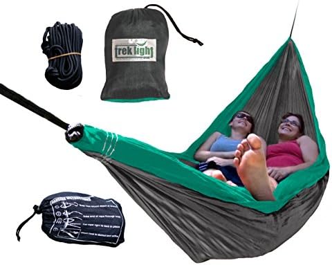 Trek Light Gear Double Camping Hammock With Hanging Kit – Lightweight Nylon Portable Hammock - Best Parachute Nylon Hammock For Backpacking Hiking &amp; Travel - Two Trees Planted