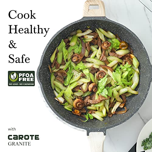 CAROTE 9.5 Inch Nonstick Deep Frying Pan Skillet, 3 Quart Saute Pan