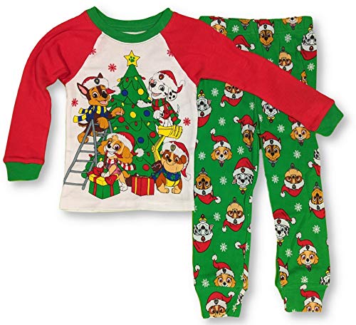 Paw Patrol Pajamas 2-Piece Pups Decorating Christmas Tree PJ Set for Toddlers (4T) White