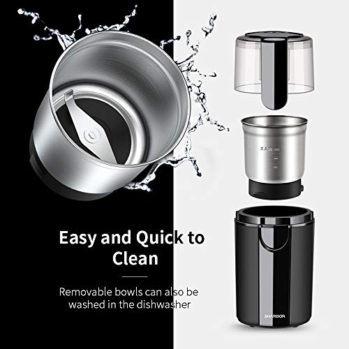 SHARDOR Kaffeemühle Elektrisch Gewürzmühle mit 2 * 80g Abnehmbare Edelstahlbehälter für Kaffeebohnen Nüsse Gewürze… – Bild 5