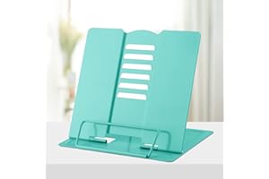 Honagu Book Stand Metal Desk Book Holder, Book Holders for Reading Hands Free, Adjustable Cookbook Documents Holder, Portable Bookstand for Music Books, Textbook, Recipe, Tablet, Ipad (Light Green)