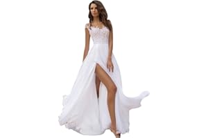 HEGABCH Beach Mermaid Wedding Dresses for Bride 2024 Lace Appliques Long Boho Elopement Bride Dress with Train