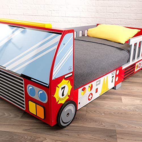 KidKraft Fire Truck Wooden Toddler Bed with Guard Rails, Children's