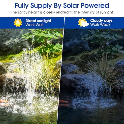 Biling 12W Solar Pond Pump, 160L/H, 1.5m Lift Solar Water Fountain Pump | Safe Anti-Dry Protection & Dual Filtration,DIY 4 Nozzles 5m Cable for Bird Bath,Small Pond&Water Features