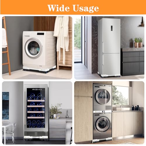 NIUXX Universal Washing Machine Base Frame with Wheels and Brake (7 cm) | Anti-vibration function, adjustable size for 42-69 cm stacked washing machines and dryers, load capacity 400 kg