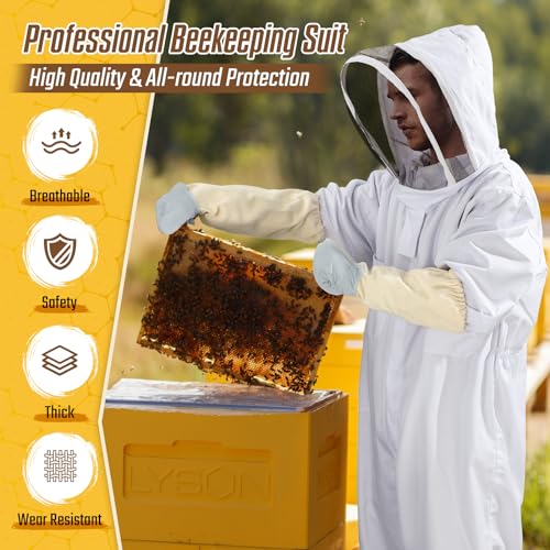 Moontay Coton complète du Corps Apiculture Vêtements Veil Capuche Gants Chapeau Vêtements Lapin de Protection Apiculture Suit Simonthebeekeeper Conséquence d'équipement X-Large Blanc