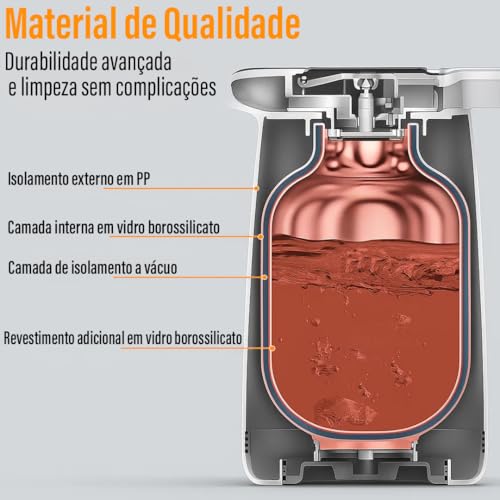 Garrafa Térmica Café 1 Litro Preta YAB Cabo de Madeira C/Botão Nórdica