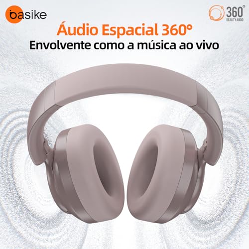 Basike Fone de Ouvido Bluetooth, ANC Cancelamento de Ruído Ativo Headphone Bluetooth 5.4 Headset com Microfone, Certificação Hi-Res Audio, 30 horas reprodução, LE29 (Rosa)