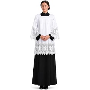 Catholic Surplice Clergy Vestment Shirt Top, Unisex, Lace | 85% chiffon with lace trim; unisex surplice shirt top for Catholi