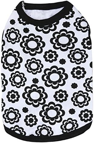 Ollypet Puppy Pet Clothes Shirts For Small Dogs Floral Print Black White Cotton Summer Apparel M